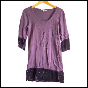 Boden Tunic Dress Velvet Trim 3/4 Sleeve Casual Purple US 8 UK 12 Cashmere Angor